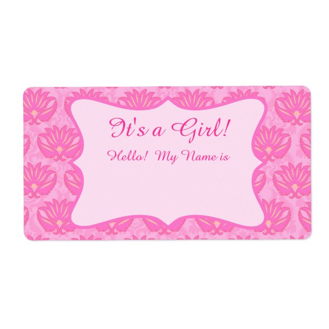 Hot Pink Damask Girl Babydusche Individuelle Name  (Vorne)