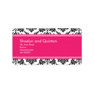 Hot Pink Damask Hochzeitadressen-Labels Adressaufkleber