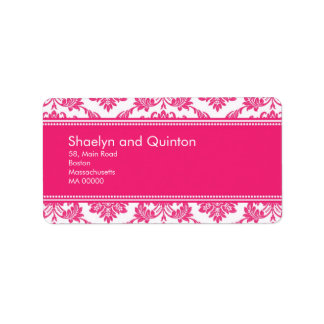 Hot Pink Damask Hochzeitadressen-Labels Adressaufkleber