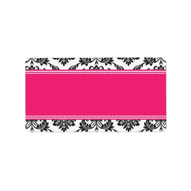 Hot Pink Damask Hochzeitadressen-Labels Adressaufkleber (Vorne)