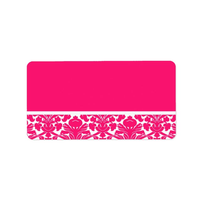 Hot Pink Damask Hochzeitadressen-Labels Adressaufkleber (Vorne)