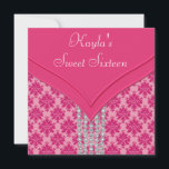 Hot Pink Damask Sweet 16 Party Einladung<br><div class="desc">Elegant hot pink damask sweet 16 birthday party invitation.</div>