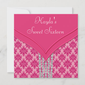 Hot Pink Damask Sweet 16 Party Einladung