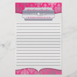 Hot Pink Dashing Damask Lined Business Stationär Briefpapier