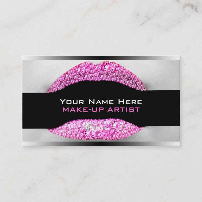 Hot Pink Diamond Bling Make-up Artist Biz Cards Visitenkarte (Vorderseite)