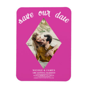 Hot Pink Diamond Foto Wedding Save the Date Magnet