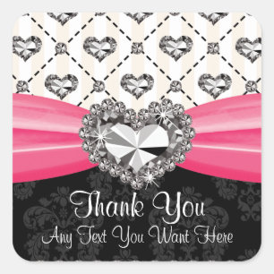 Hot Pink Diamond Kristall Herzlichen Dank Labels Quadratischer Aufkleber