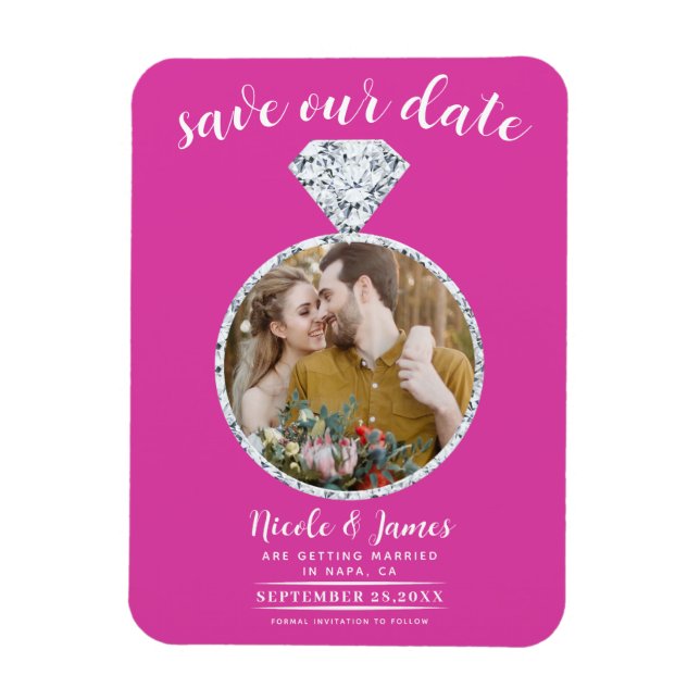 Hot Pink Diamond Ring Blende Foto Save the Date Magnet (Vertikal)