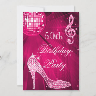 Hot Pink Disco Ball Sparkle Heelse 50. Geburtstag Einladung