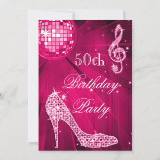 Hot Pink Disco Ball Sparkle Heelses 50. Geburtstag Einladung