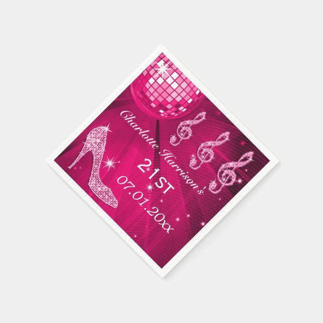 Hot Pink Disco Ball und Sparkle Heelse 21. Serviette (Ecke)