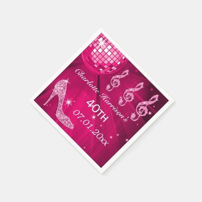 Hot Pink Disco Ball und Sparkle Heelse 40. Serviette (Ecke)