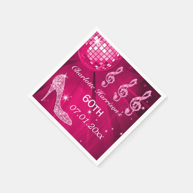 Hot Pink Disco Ball und Sparkle Heelse 60. Serviette (Ecke)
