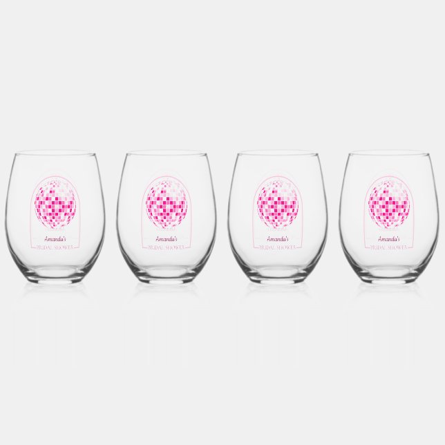 Hot Pink Disco Boogie Brautparty Weinglas Ohne Stiel (Vorderseite)