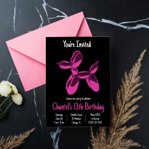 Hot Pink Dog Ballon Tier, Teen Geburtstagsparty Einladung