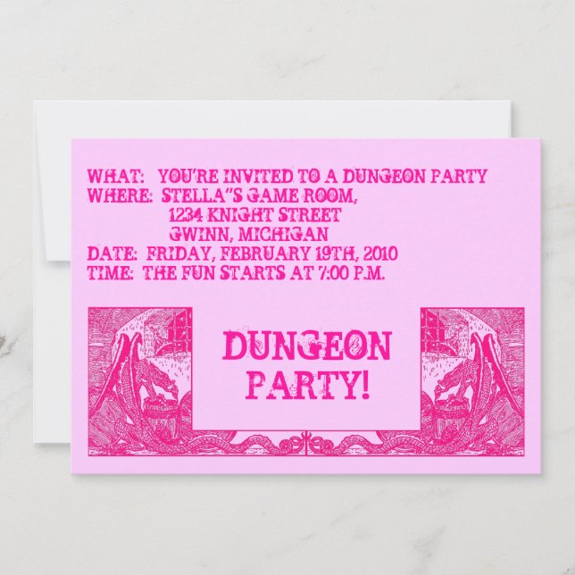 HOT PINK DRAGONS IN DUNGEONS ~ PARTY EINLADUNG! EINLADUNG (Vorderseite)
