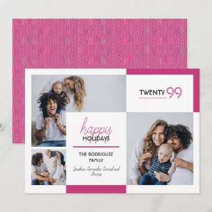 Hot Pink Drei-Foto-Happy Holidays Feiertagskarte