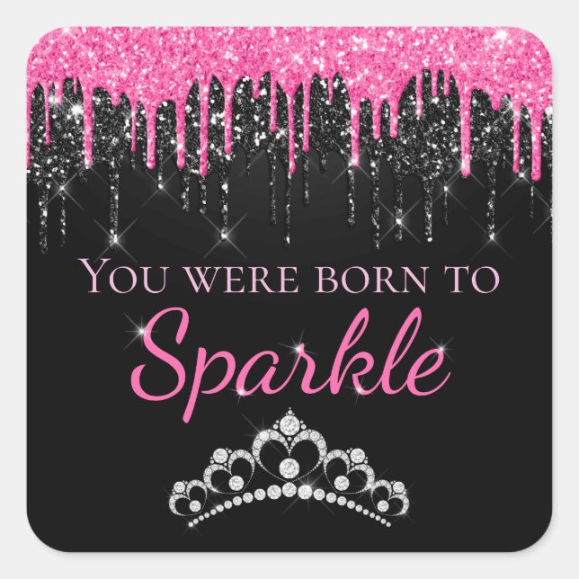 Hot-Pink-Drilling-Imitate Glitzer Geboren zum Spar Quadratischer Aufkleber (Vorderseite)