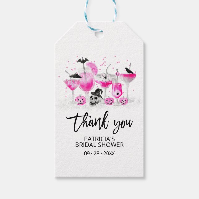 Hot Pink Drinks Halloween Brautparty Danke Geschenkanhänger (Vorderseite)