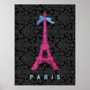 Hot Pink Eiffelturm in Imitate Glitzer Poster