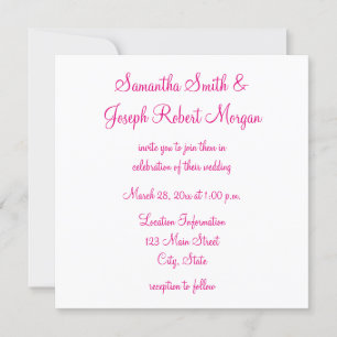 Hot Pink Elegant Calligraphy Solid White Wedding Einladung