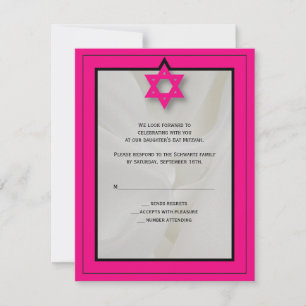 Hot Pink Elegant Fabric Bat Mitzvah UAWG Reply RSVP Karte