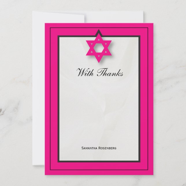 Hot Pink Elegant Fabric Bat Mitzvah Vielen Dank Dankeskarte (Vorderseite)