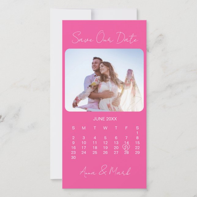 Hot Pink Elegant Minimalist Photo Calendar Save The Date (Vorderseite)