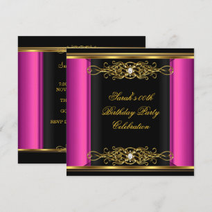 Hot Pink Elegante Geburtstagsparty Schwarzes Gold Einladung