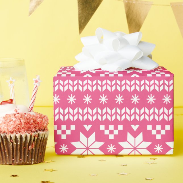 Hot Pink Fair Isle Weihnachten Sweater Muster Geschenkpapier (Geburtstagsparty)