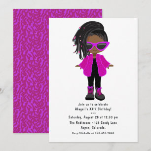 Hot-Pink Fashion Black Girl Party Einladung