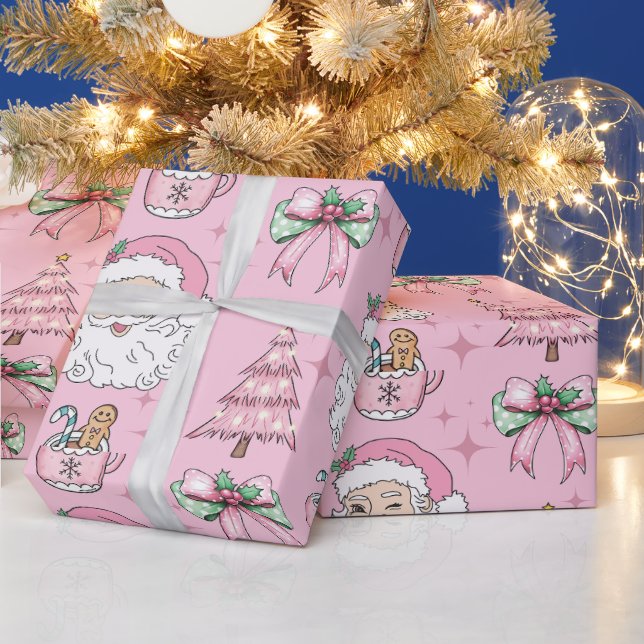 Hot Pink Father Christmas Bow Geschenkpapier (Feiertage)