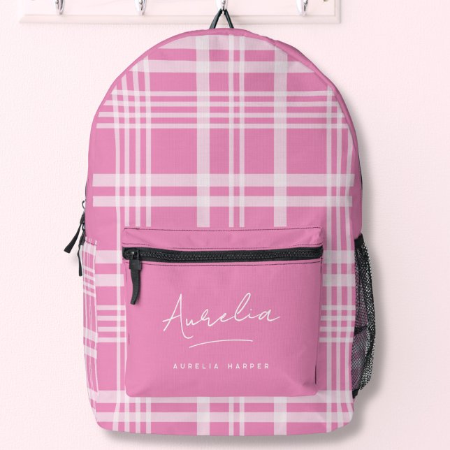 Hot Pink Feminine Typografy Name Girl Kariert Bedruckter Rucksack (Von Creator hochgeladen)