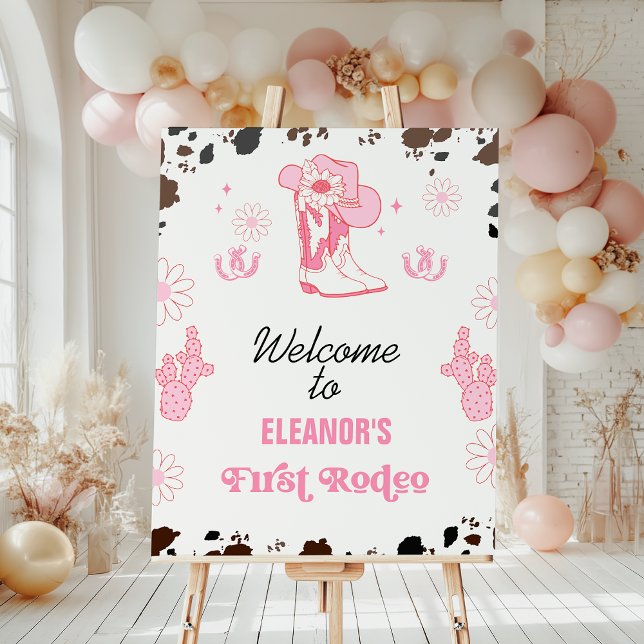 Hot Pink First Rodeo 1. Geburtstag Begrüßungszeich Fotodruck (Girls Hot Pink First Rodeo 1st Birthday Welcome Sign, Cowgirl 1st Rodeo Birthday Party Welcome Sign)