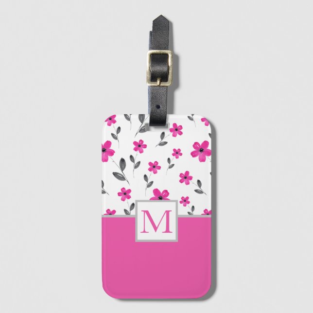 Hot Pink Five Petal Blume Muster Gepäckanhänger (Vorderseite Vertikal)