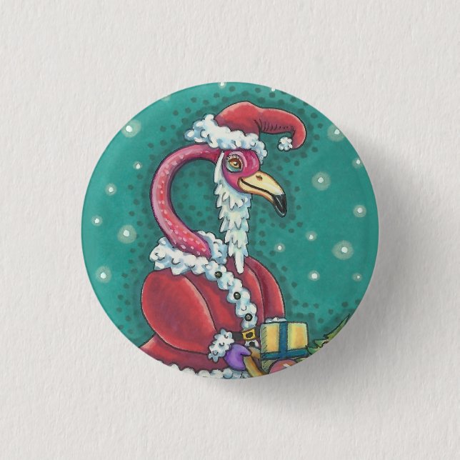 HOT PINK FLAMINGO SANTA, CHRISTMAS FERIENBUTTON BUTTON (Vorderseite)