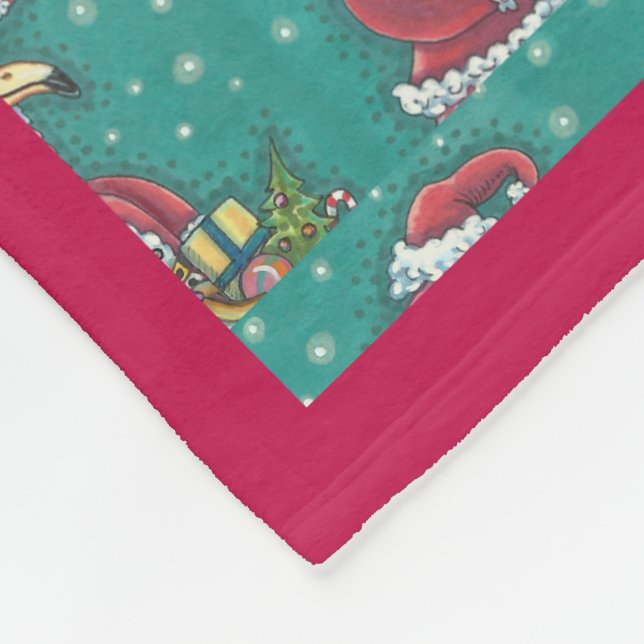 HOT PINK FLAMINGO SANTA, CHRISTMAS FLEECE BLANKET (Ecke)