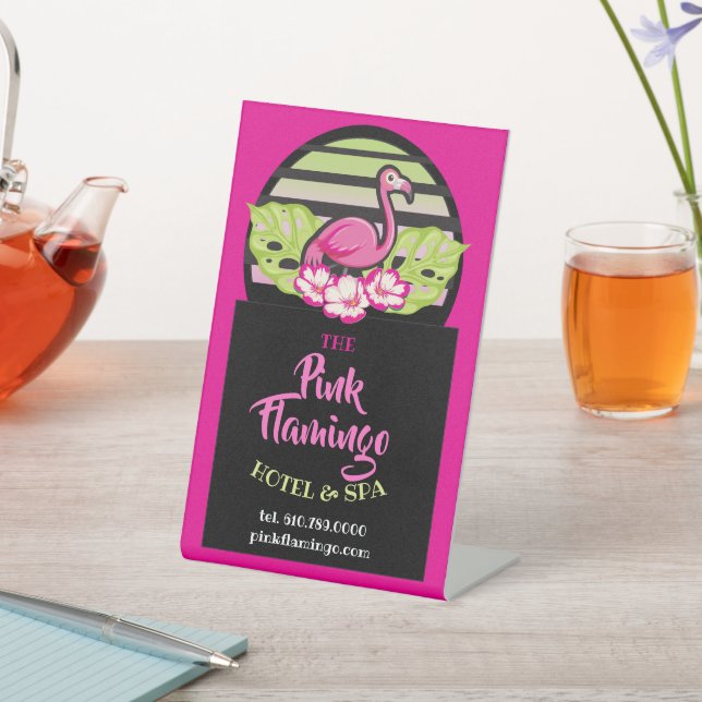 HOT PINK FLAMINGO Tropical Blätter Party Geschenk  Sockelschild (In SItu)