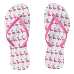 Hot Pink Flamingo Tropical Island Beach Bird Print Flip Flops