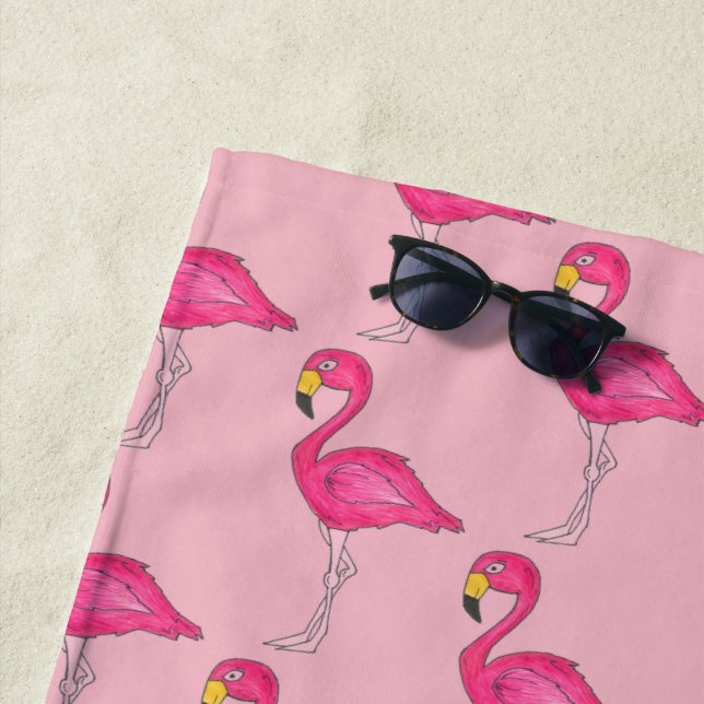 Hot Pink Flamingo Tropical Island Bird Flamingoos Strandtuch (Beispiel)