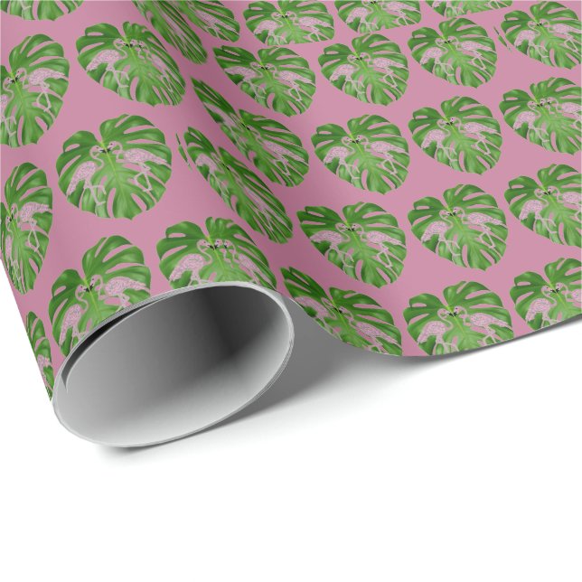 Hot Pink Flamingos Flamingo Monstero Geschenkpapier (Rolleneckpunkt)