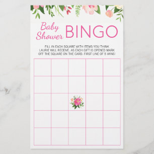 Hot Pink Floral Baby Dusche Bingo Spiel Flyer