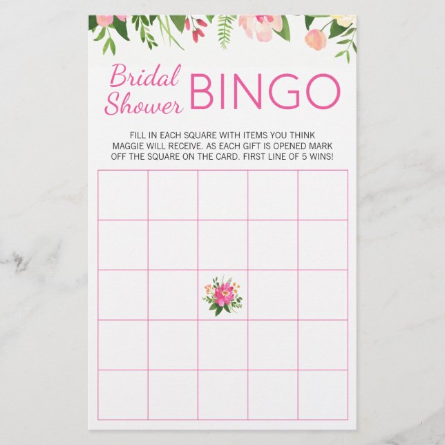 Hot Pink Floral Brautparty Bingo Game Flyer (Vorne)