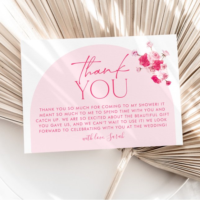 Hot Pink Floral Brautparty Danke Karte (Pink Bridal Shower Thank You Card )