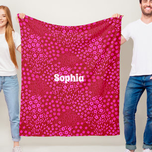 Hot Pink Floral Name Fleece Blanket Mädchen Geburt