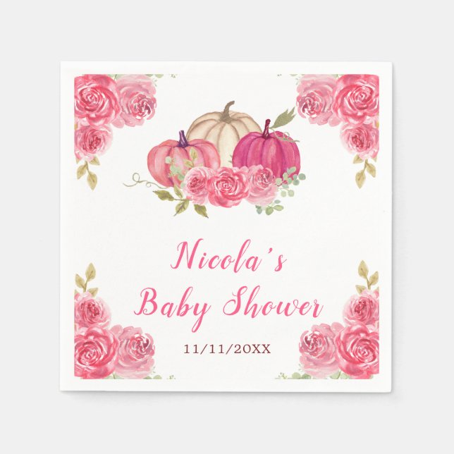 Hot Pink Floral Pumpkins Baby Dusche Serviette (Vorderseite)
