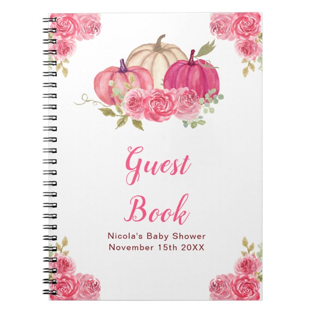 Hot Pink Floral Pumpkins Baby Shower Guest Book Notizblock (Vorderseite)