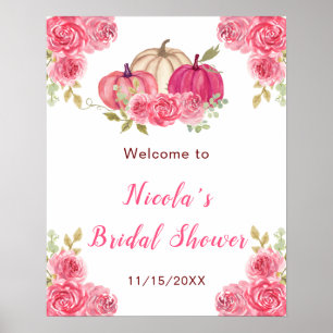Hot PInk Floral Pumpkins Brautparty Poster