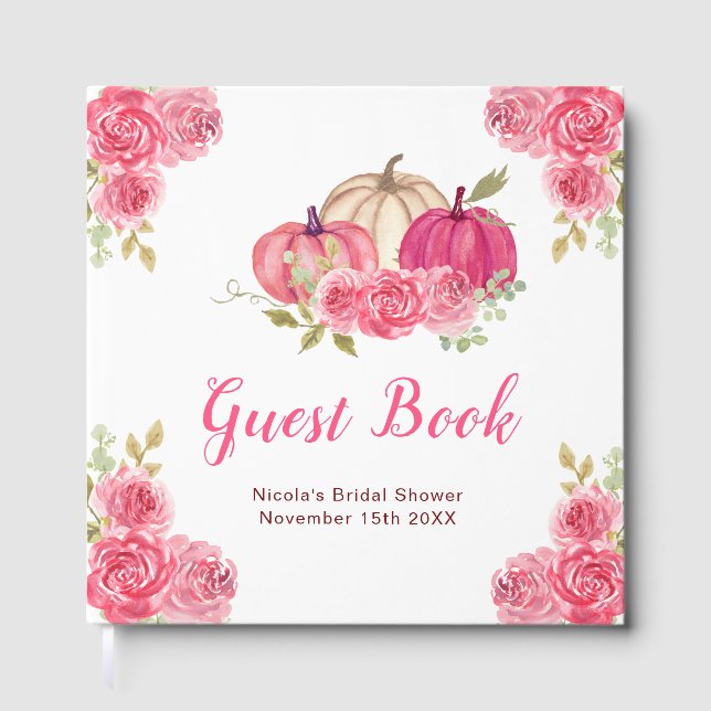 Hot Pink Floral Pumpkins Bridal Shower Gästebuch (Vorderseite)
