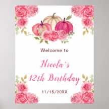 Hot Pink Floral Pumpkins Geburtstag Willkommen